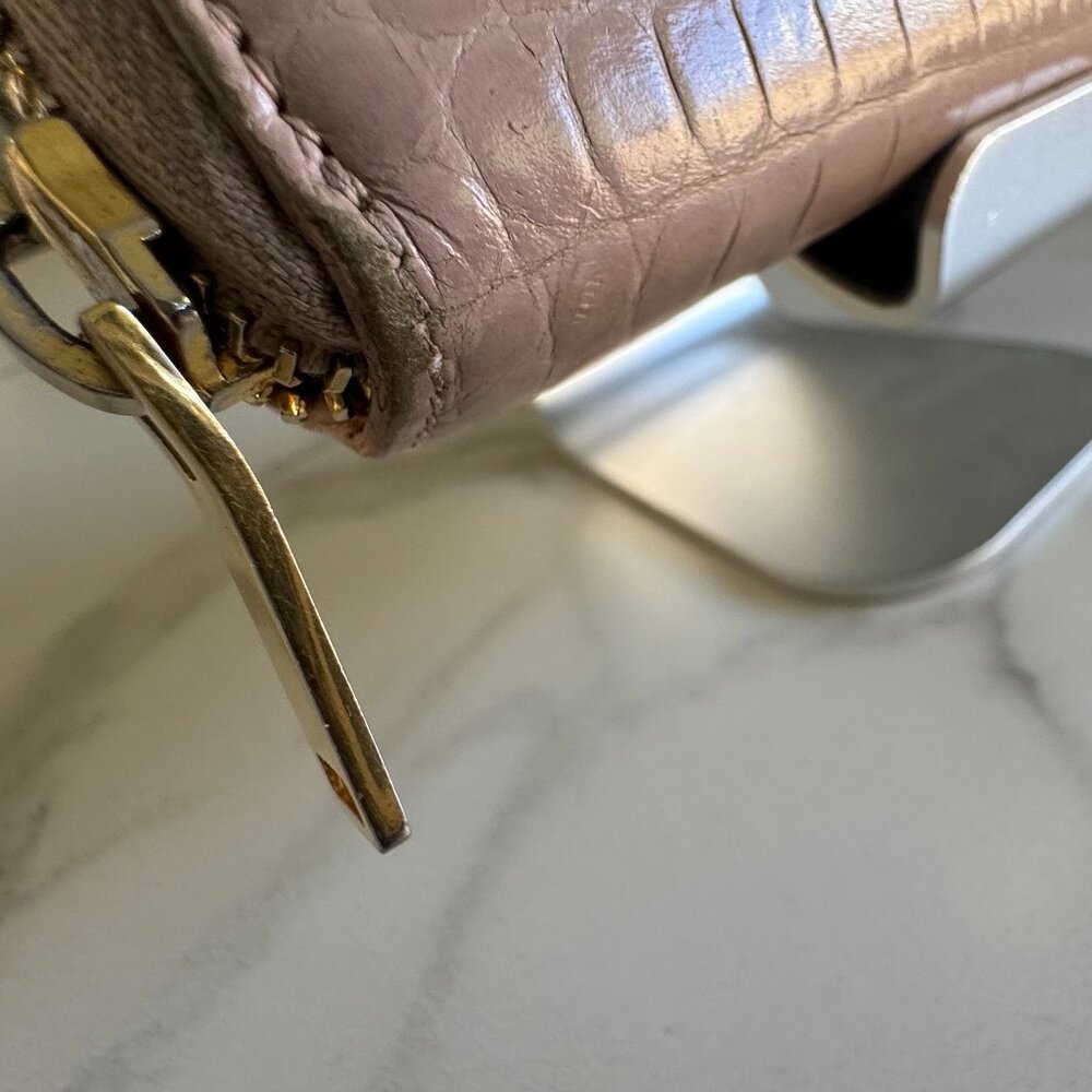 YSL Saint Laurent Monogram Croc-Embossed Zip Around Wallet Blush - Picture 10 of 13